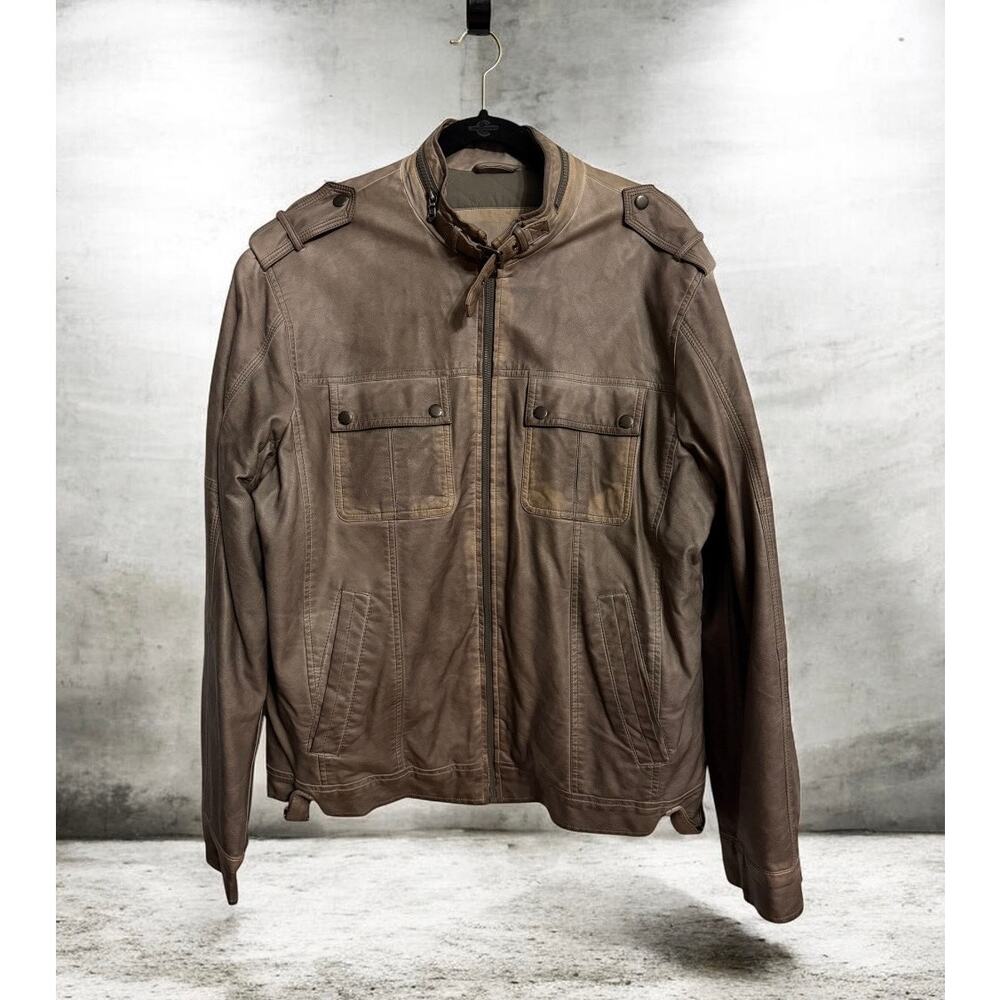 Perry Ellis Jacket Coat Faux Leather Moto Fashion Jacket Men size L